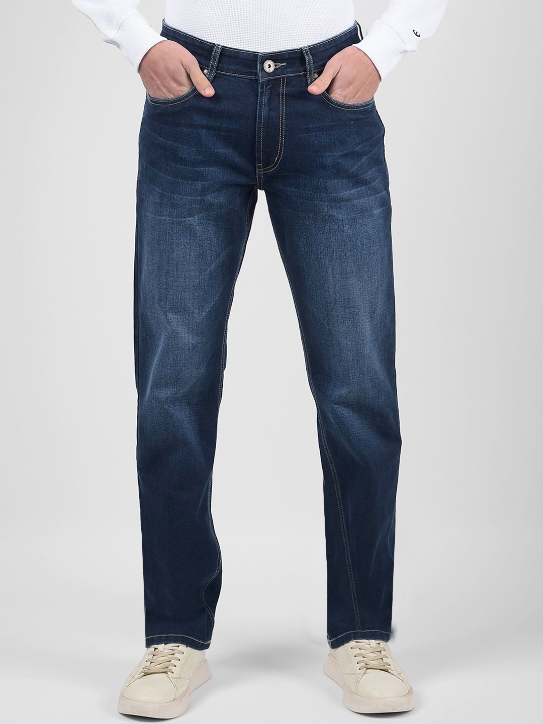 

Numero Uno Men Crinkle Regular Fit Mid-Rise Light Fade Cotton Jeans, Blue