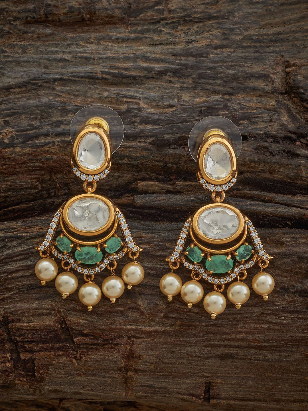 

Kushal's Fashion Jewellery Victorian-Plated Contemporary Kundan Drop Earrings, Green