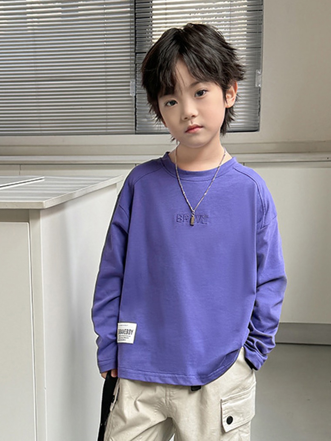 

LULU & SKY Boys Solid Round Neck Relaxed Fit Cotton T-shirt, Purple