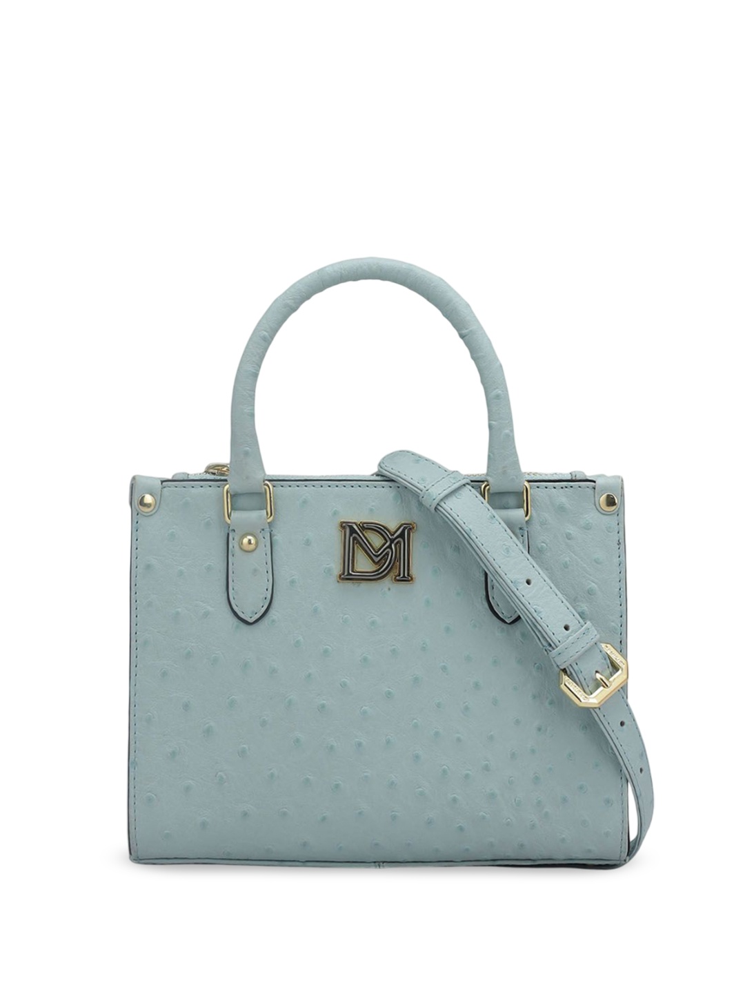 

Da Milano Textured Leather Structured Satchel with Cut Work, Blue