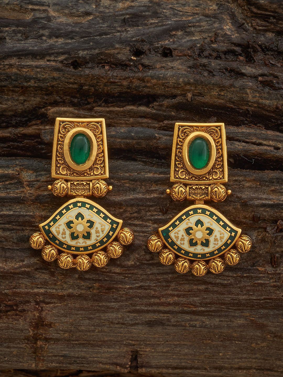 

Kushal's Fashion Jewellery Gold-Plated Square Shaped Artificial Stones Antique Drop