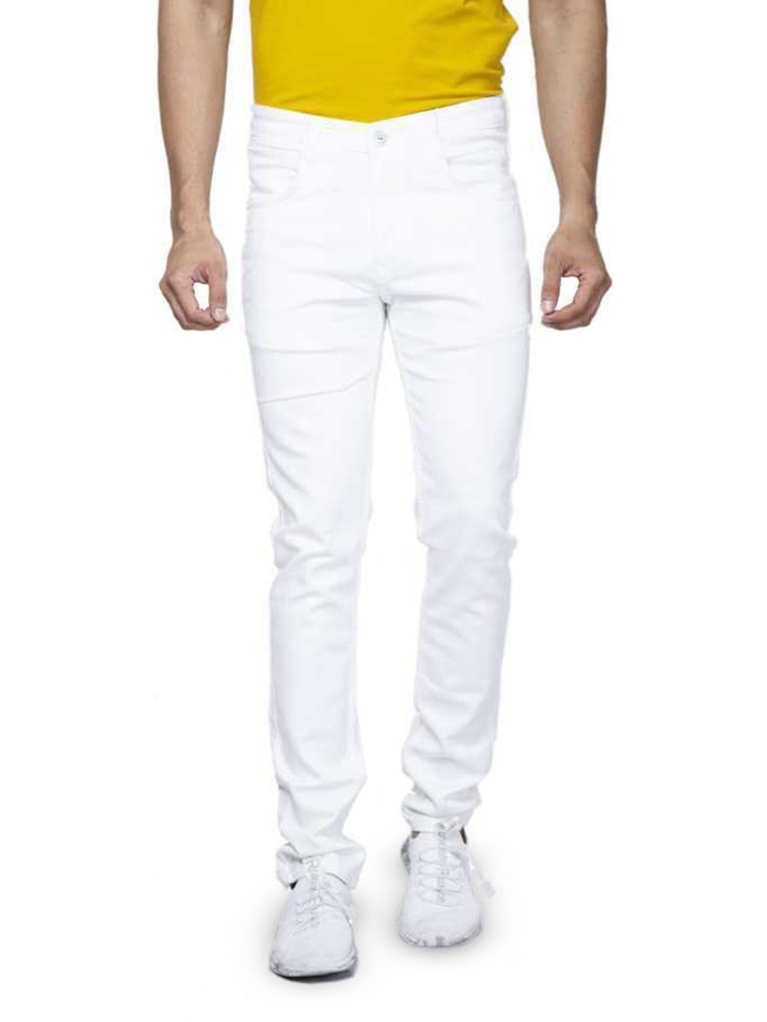 

COMFITS Men Classic Regular Fit Mid-Rise Clean Look No Fade Cotton Jeans, White