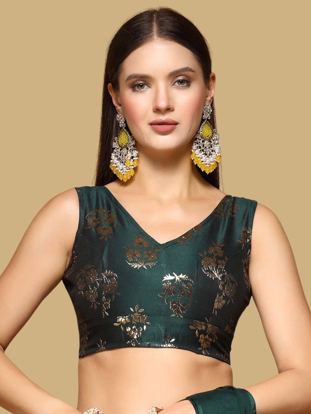 

Oomph! Women Woven Design Jacquard Traditional Saree Blouse, Green