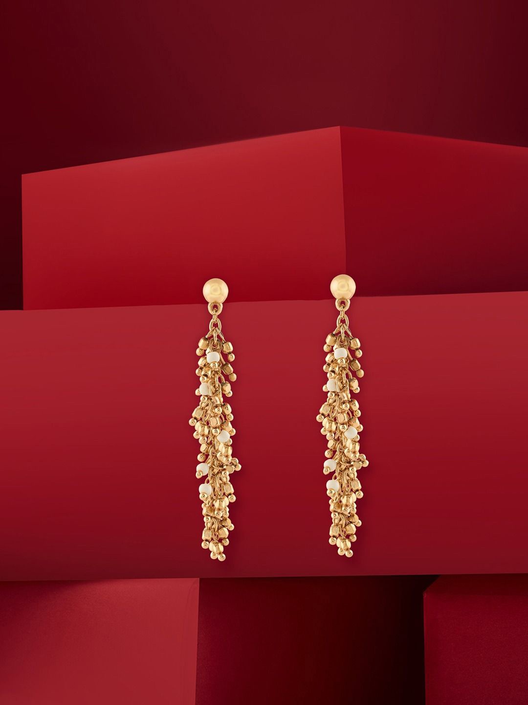 

Zaveri Gold-Plated Pearls Beaded Contemporary Clustered Beads Drop Earrings