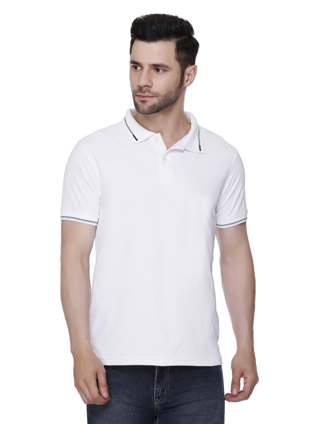 

Colors and Blends Polo Collar Cotton T-shirt, White