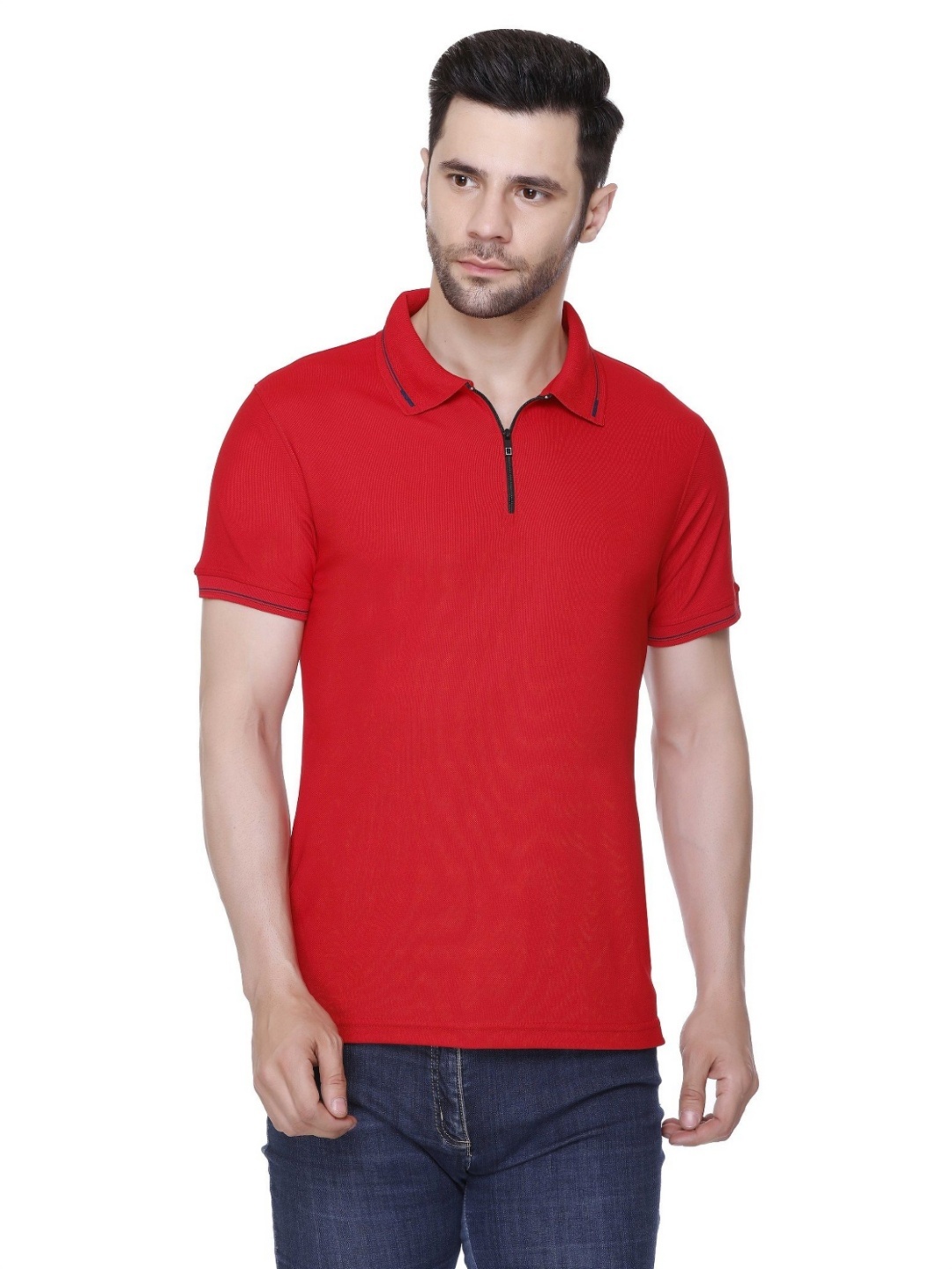

Colors and Blends Polo Collar Cotton T-shirt, Red