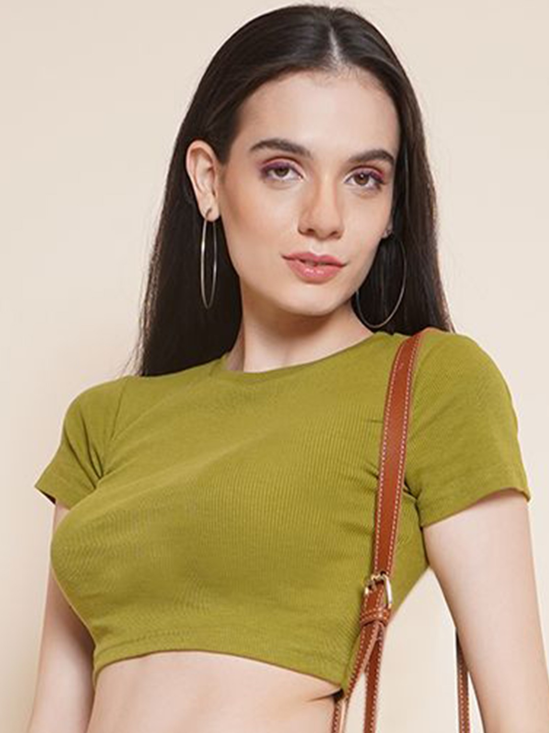 

JAKANARY Women Ribbed Cotton Fitted Crop Top, Green