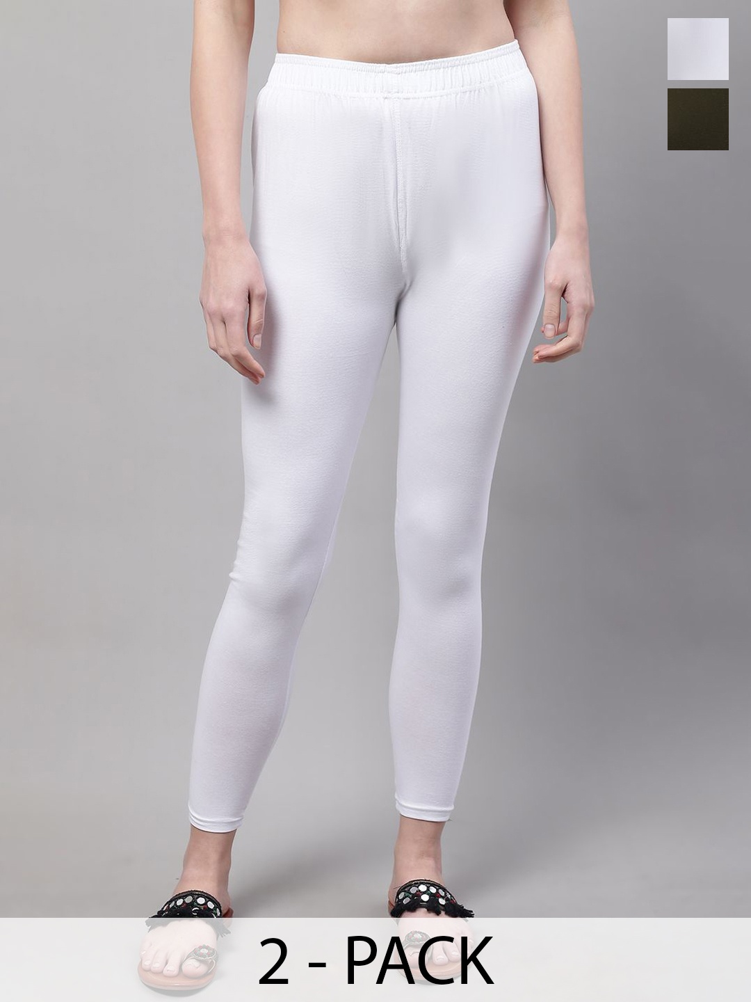 

Valles365 by S.C. Women Pack Of 2 Cotton Mid-Rise Ankle-Length Leggings, White