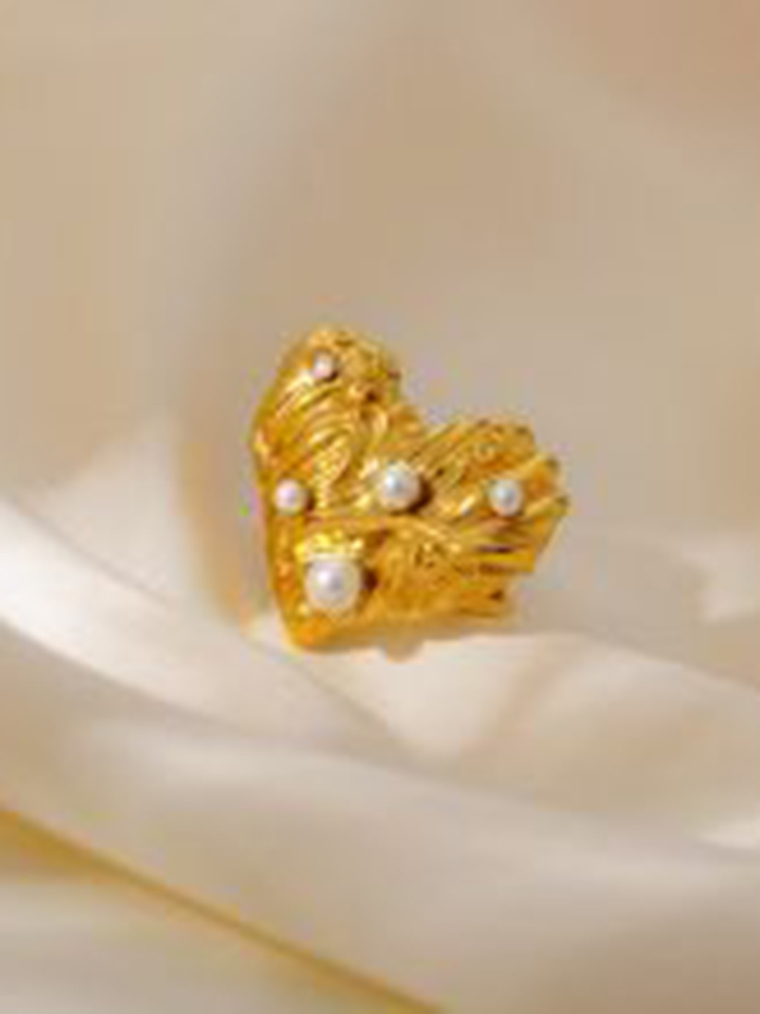 

Just Lil Things Stainless Steel Heart Shaped Pearls Beaded Finger Ring, Gold