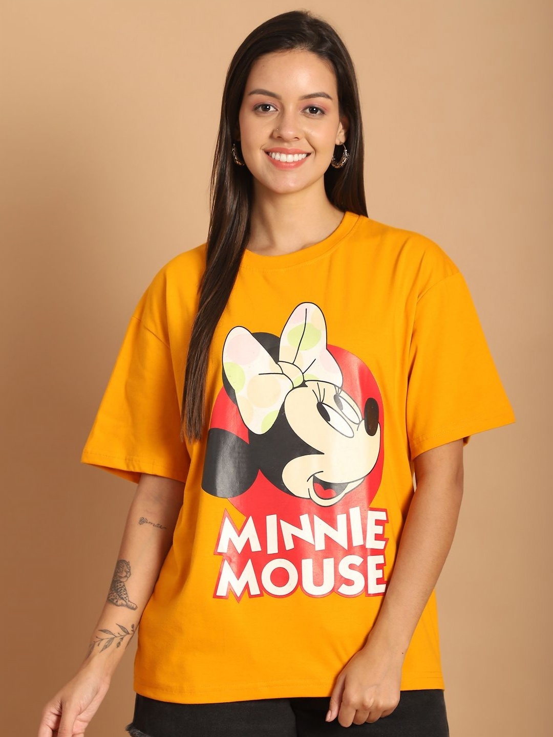 

Dreambe Typography Printed Drop-Shoulder Sleeves Pure Cotton Oversized T-shirt, Yellow