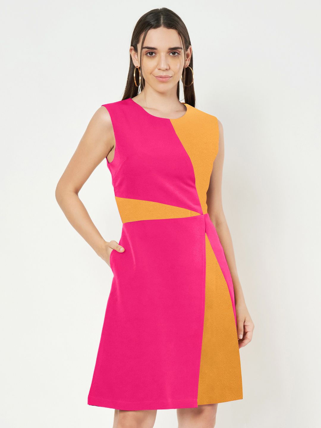 

BRINNS Women Colourblocked A-Line Dress, Pink