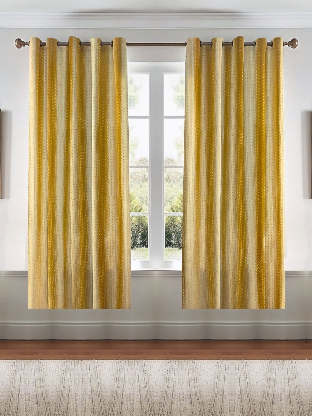 

Kanodia Poly Fab Gold-Toned 2 Pieces Room Darkening Window Curtain
