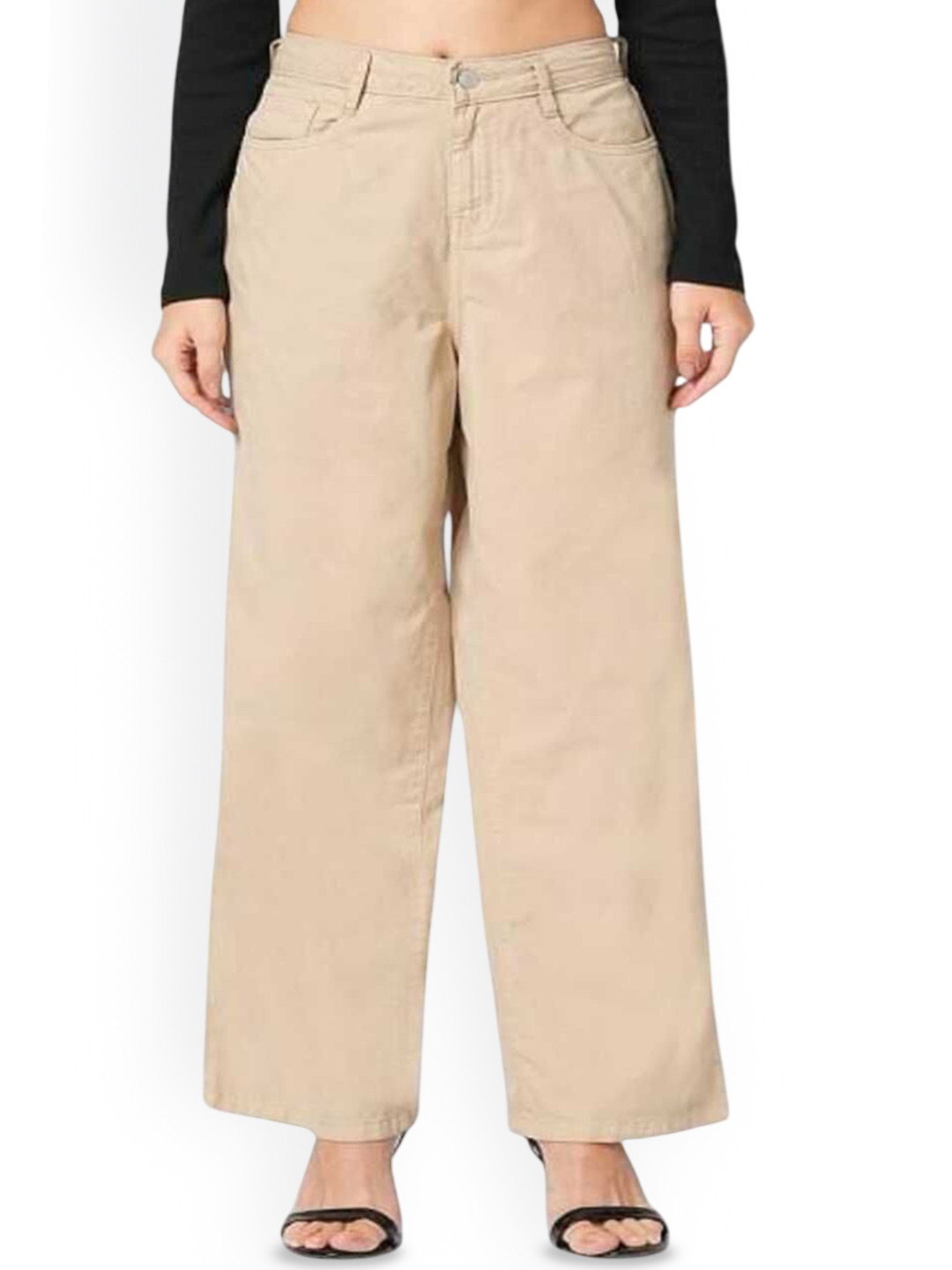 

1DAYJEANS Women Straight Fit High-Rise Stretchable Jeans, Cream