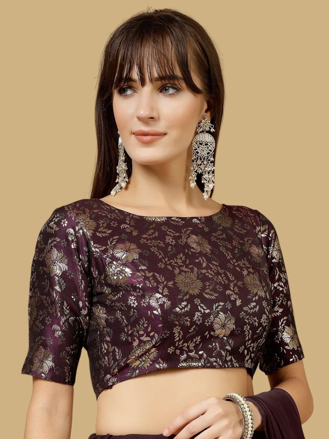 

Oomph! Women Woven Design Jacquard Traditional Saree Blouse, Purple