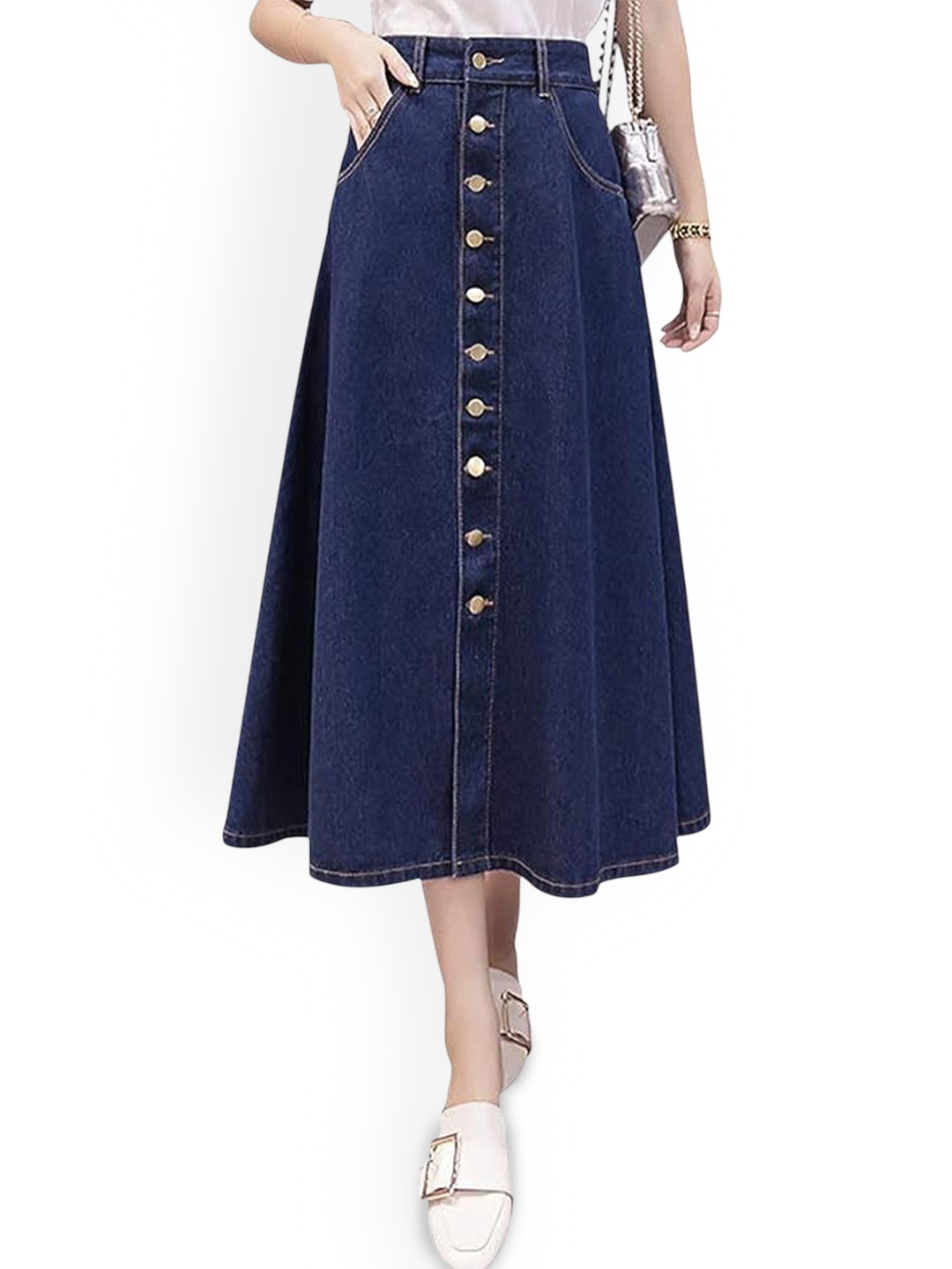 

Tripursundari Fashion Women Dyed A-Line Maxi Skirt, Navy blue