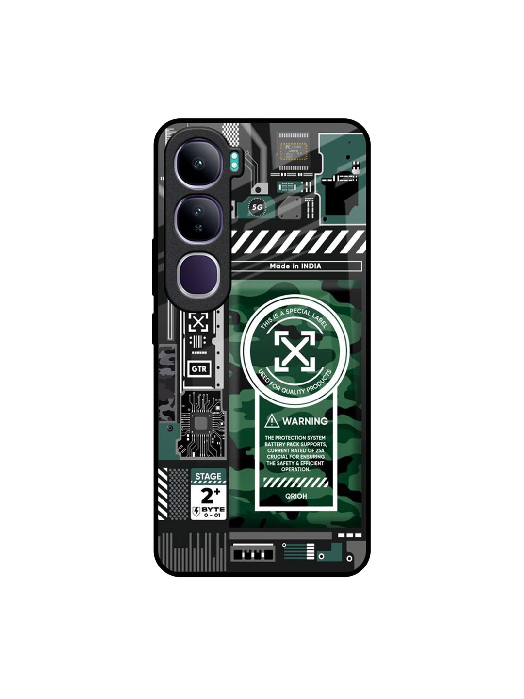 

QRIOH Green Camo Circuit Vivo Y300 5G Impact Resistant Back Case, Black