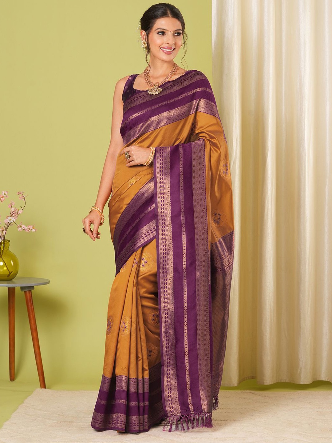 

HERE&NOW Woven Design Zari Banarasi Saree, Mustard