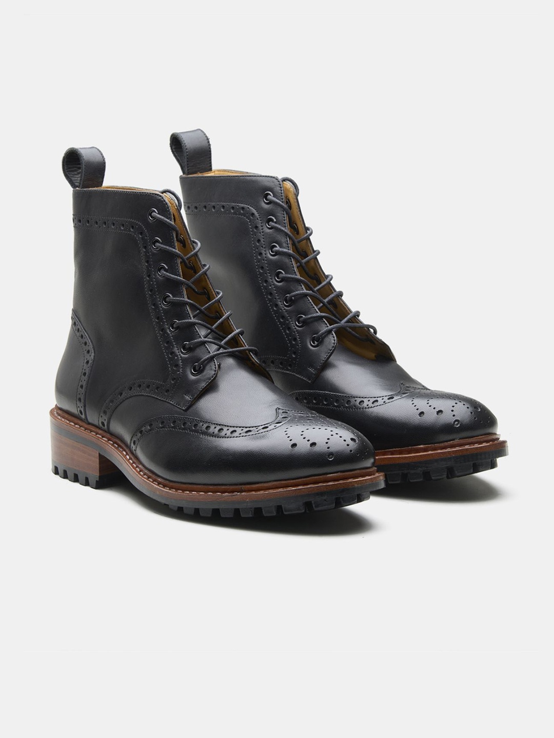 

KOZASKO Men Goodyear Welted Derby Brogue Boots, Black