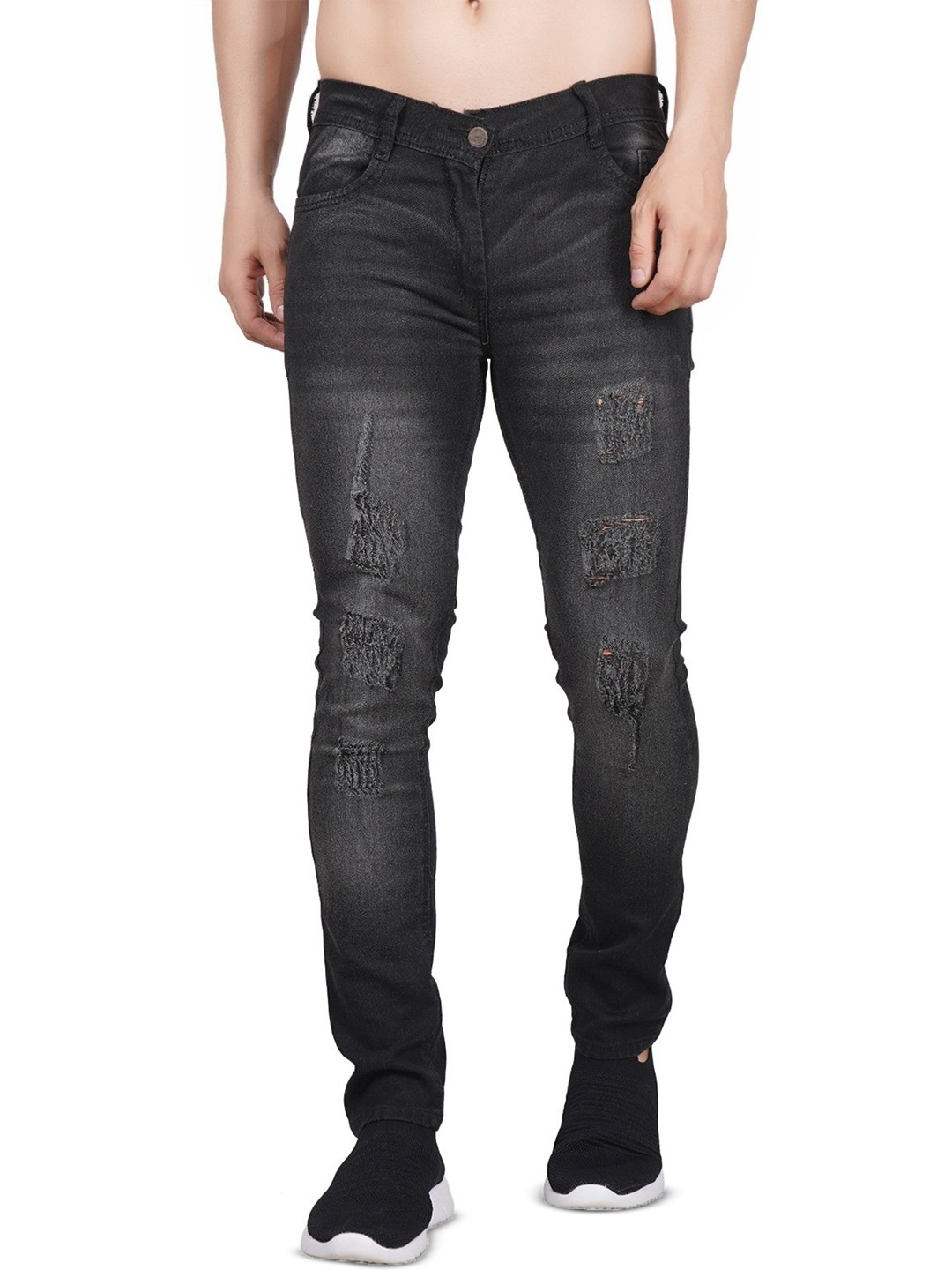 

COMFITS Men Classic Skinny Fit Mildly Distressed Heavy Fade Stretchable Jeans, Grey