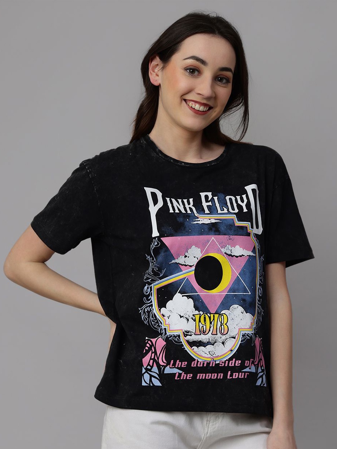 

Free Authority Pink Floyd Printed Pure Cotton Oversized Fit T-Shirt, Black