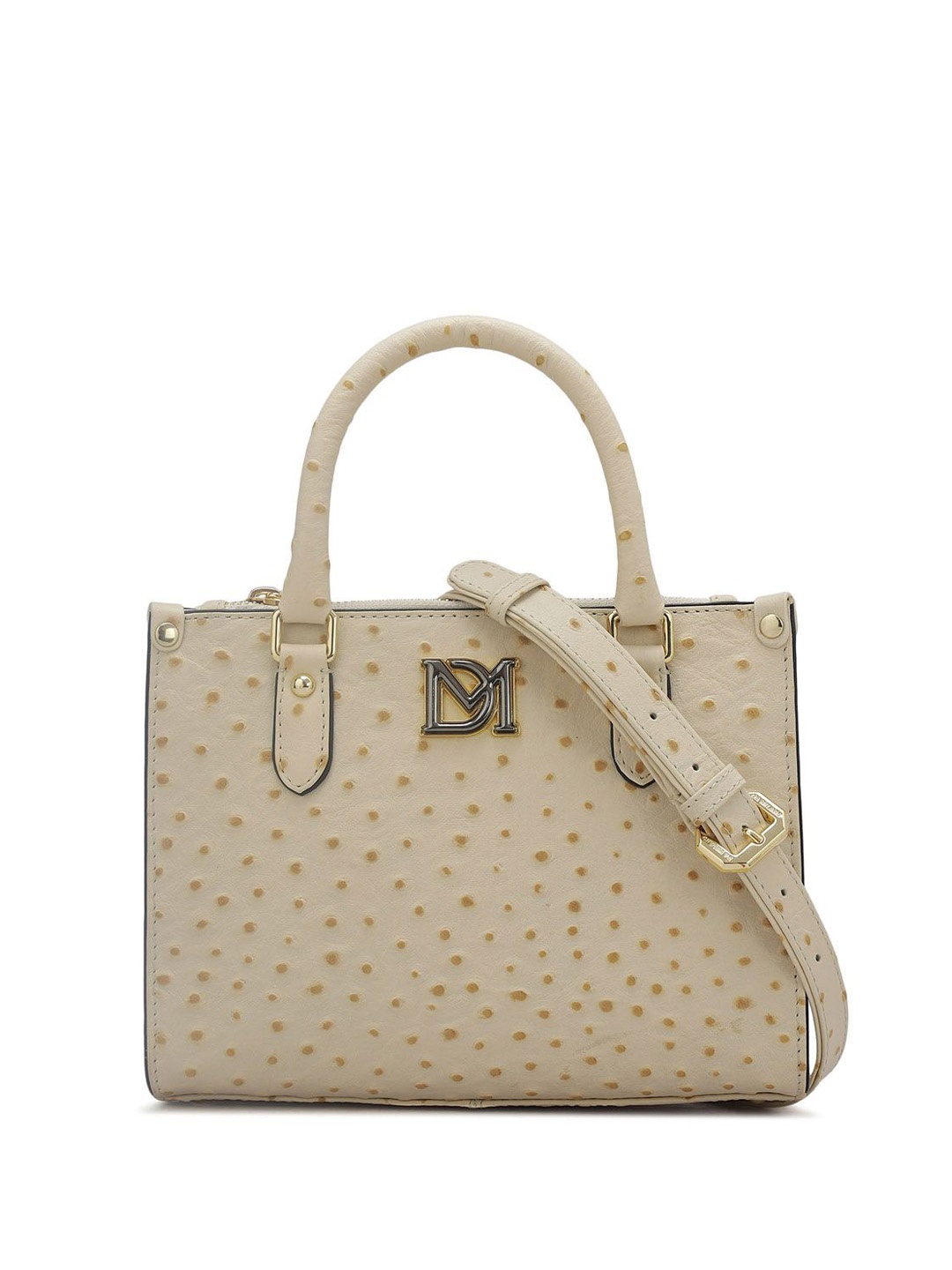 

Da Milano Embellished Leather Structured Satchel with Cut Work, White