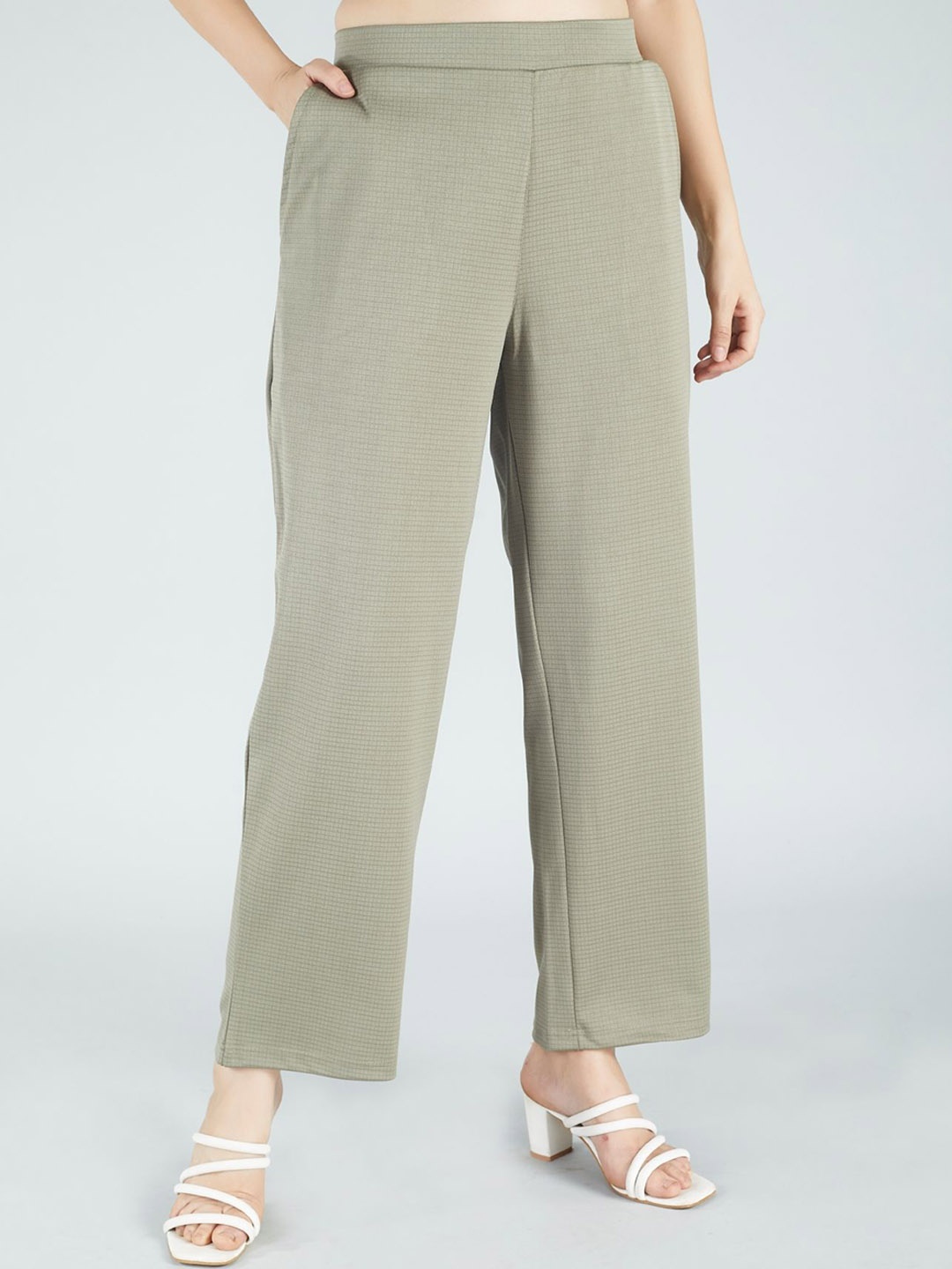 

HJ HASASI Women Relaxed Straight Leg Straight Fit High-Rise Parallel Trousers, Green
