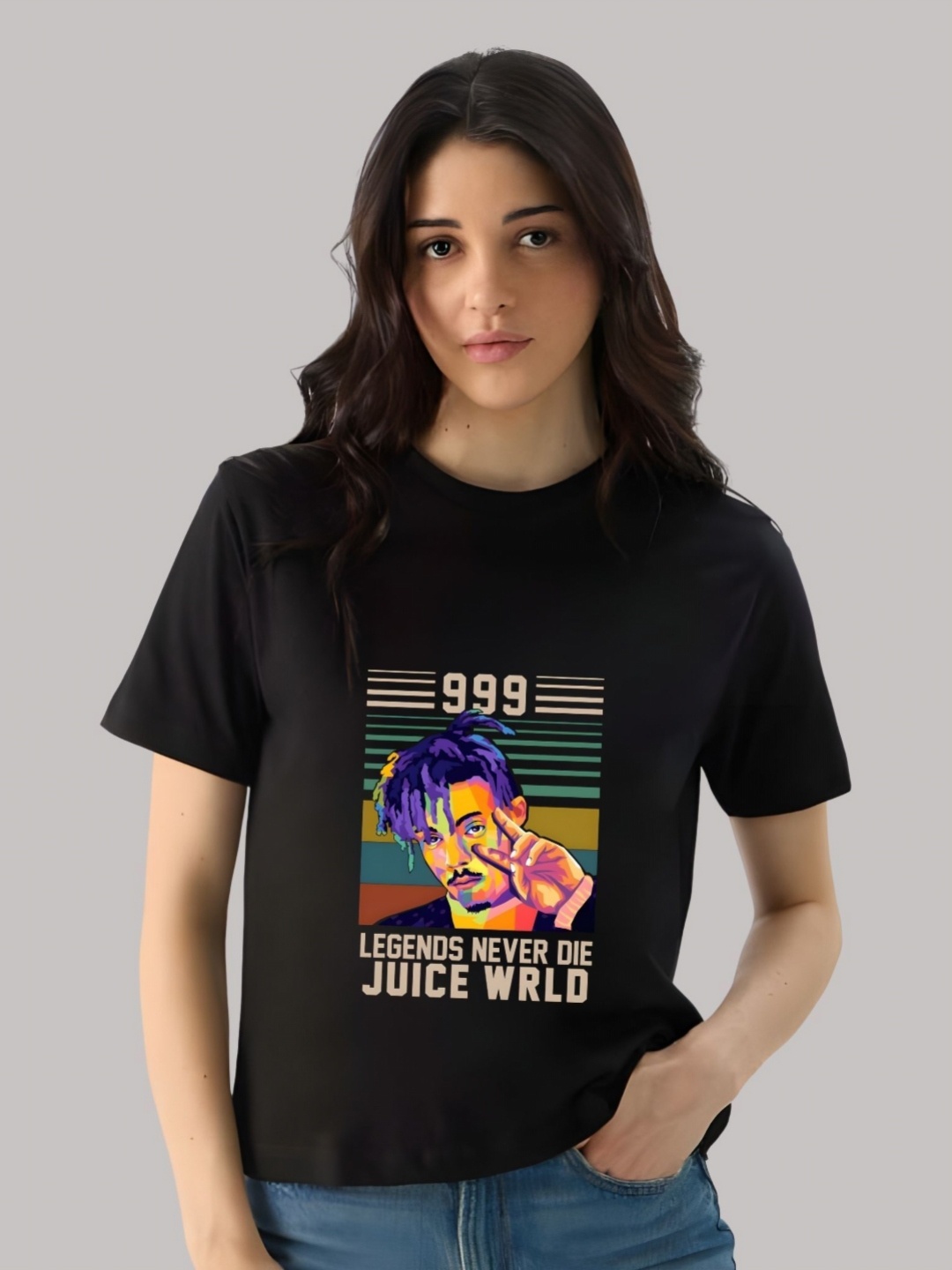 

SZN Women Graphic Printed Round Neck Cotton T-shirt, Black