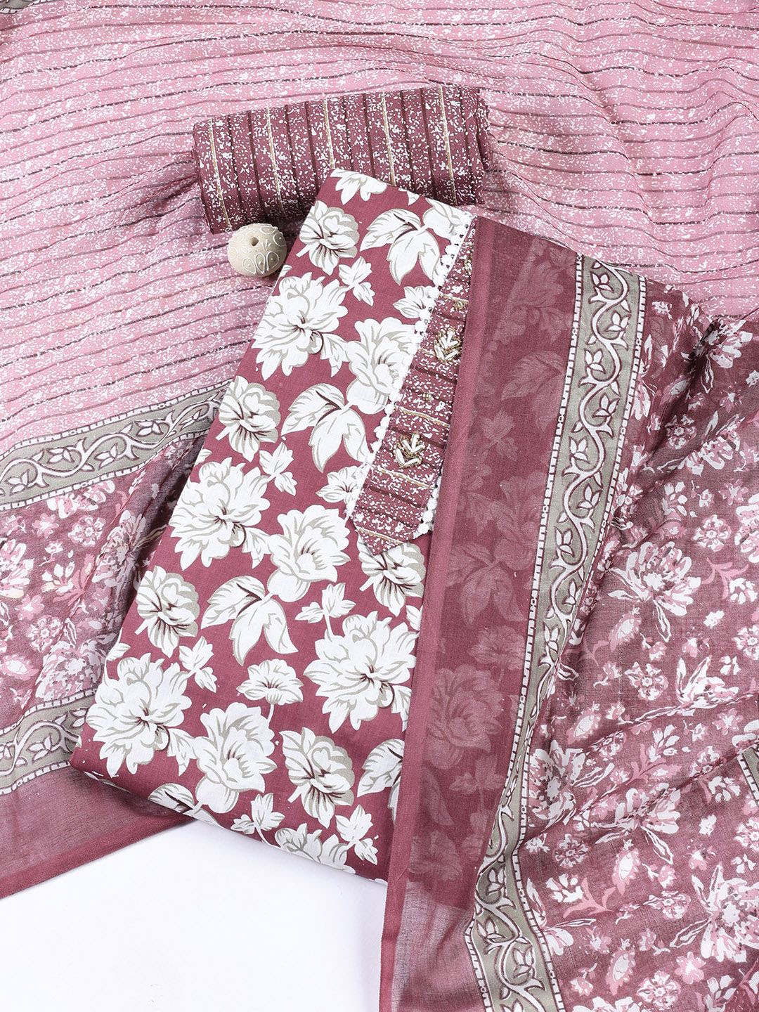 

Meena Bazaar Floral Printed Gotta Patti Cotton Unstitched Dress Material, Magenta