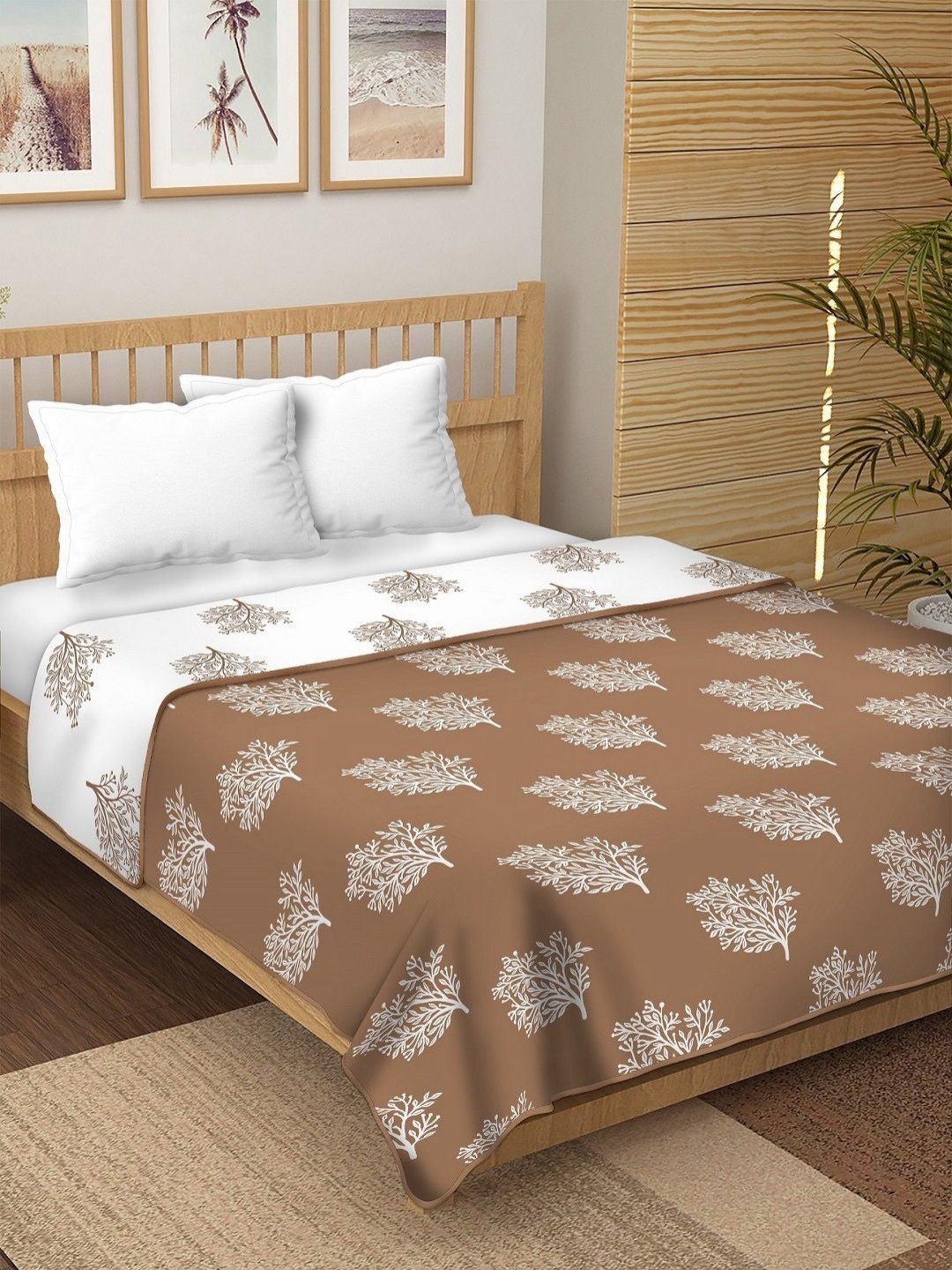 

CHICERY Brown & White Floral Printed Pure Cotton AC Room 210 GSM Double Bed Dohar