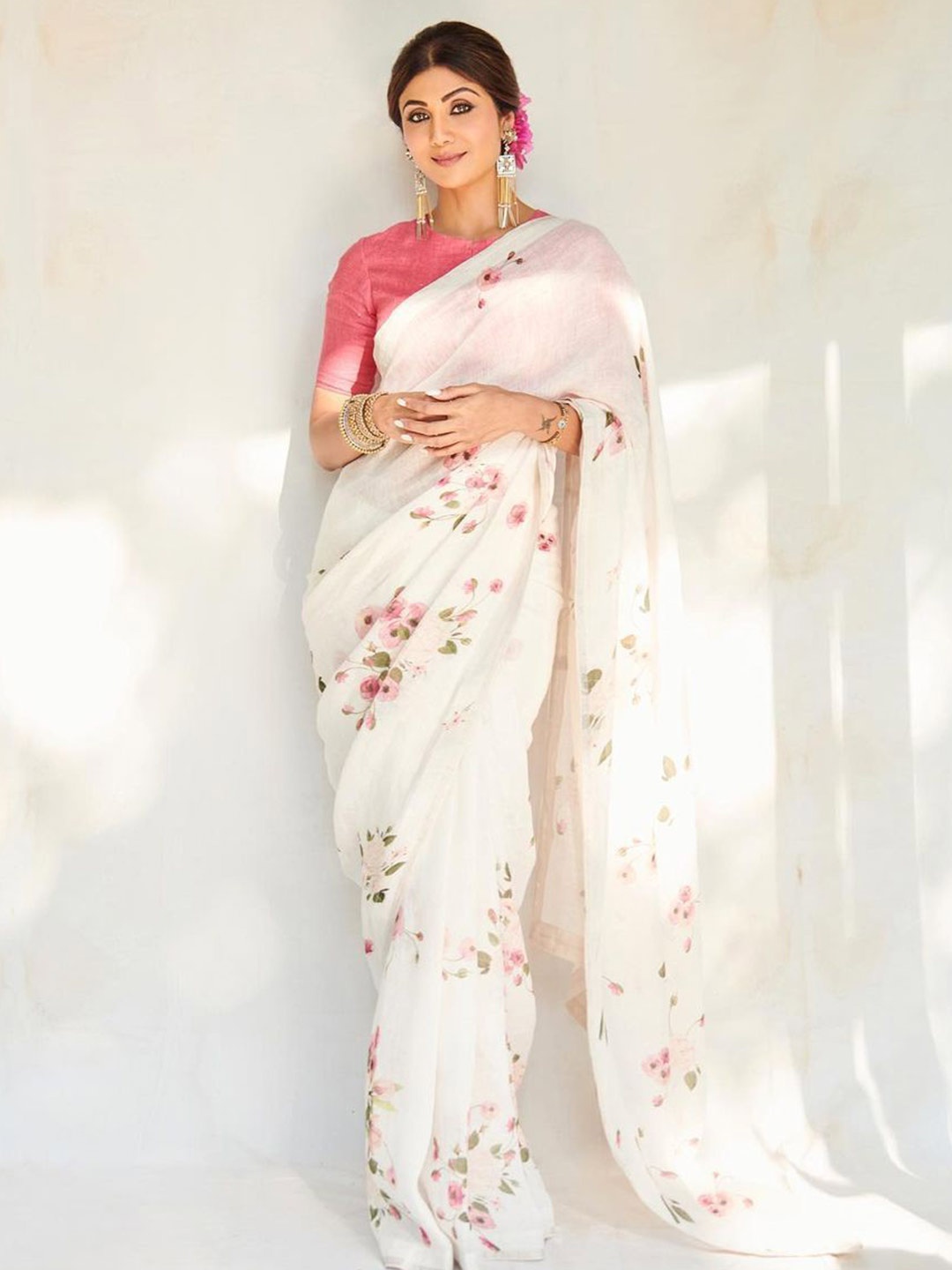 

ORUS Floral Pure Cotton Saree, White