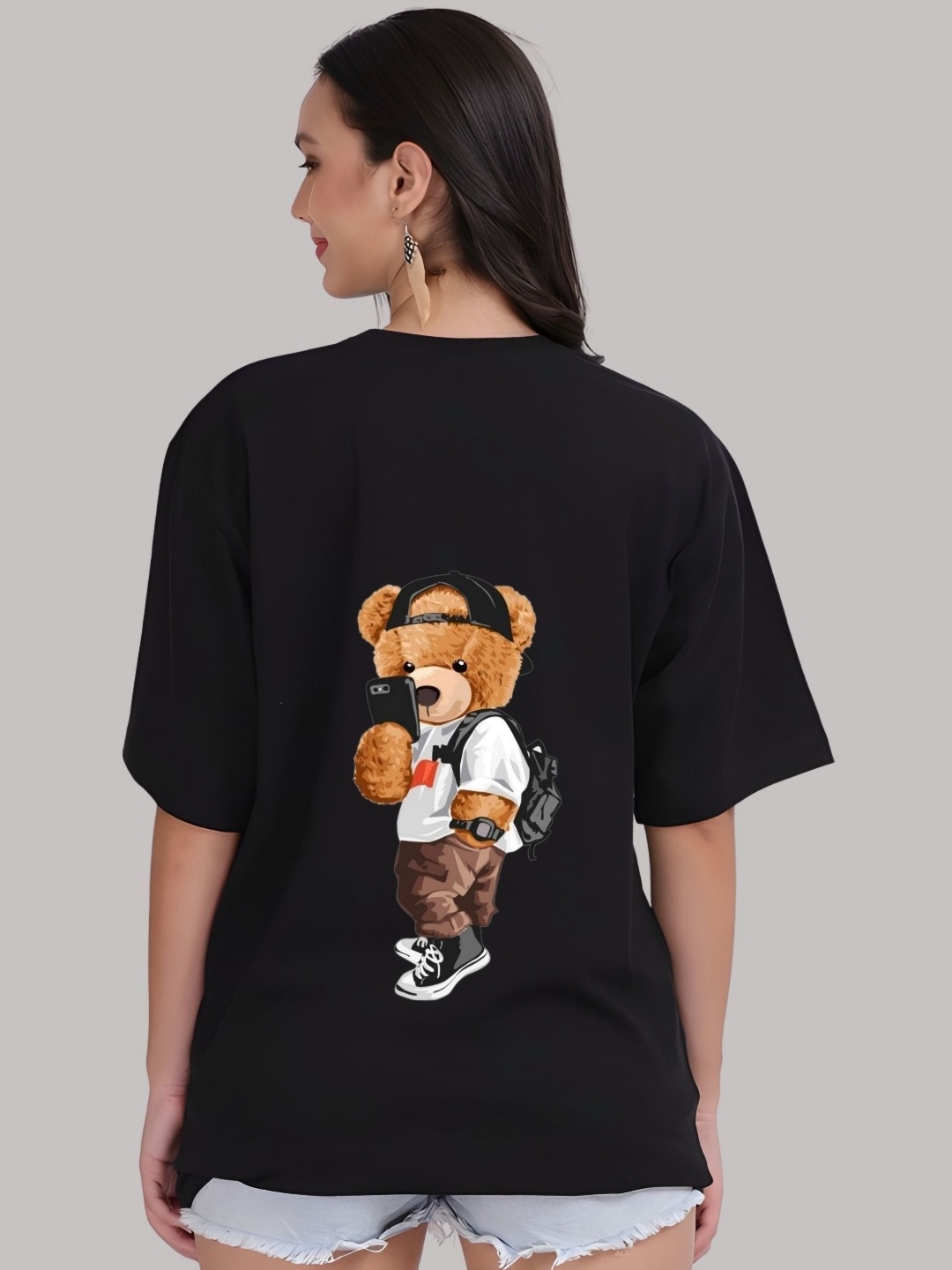 

SZN Women Graphic Printed Round Neck Cotton Oversized T-shirt, Black