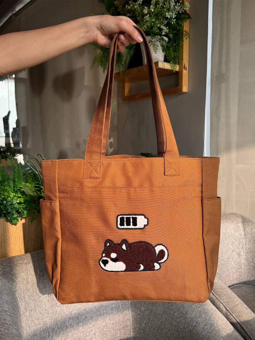 

TSANTA Animal Printed Cotton Oversized Tote Bag, Tan
