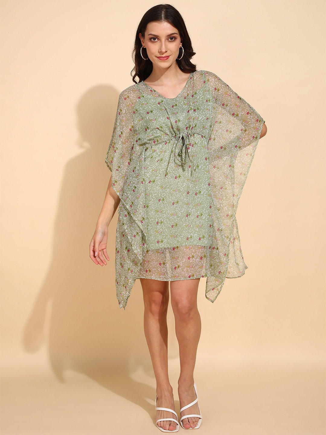 

DressBerry Floral Print Chiffon Kaftan Dress, Green