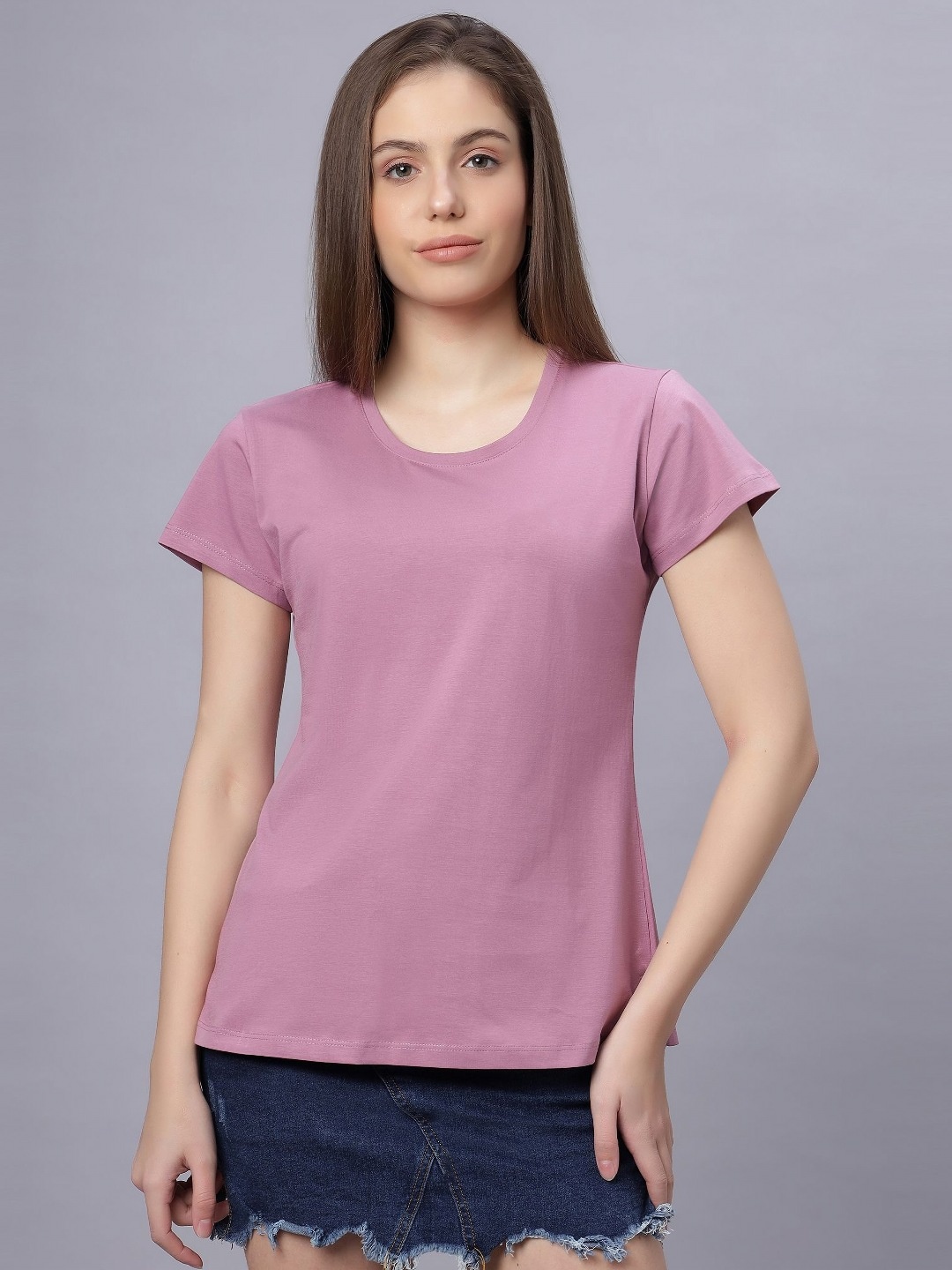 

QUIRA Round Neck Short Sleeves Regular Fit Cotton T-shirt, Pink