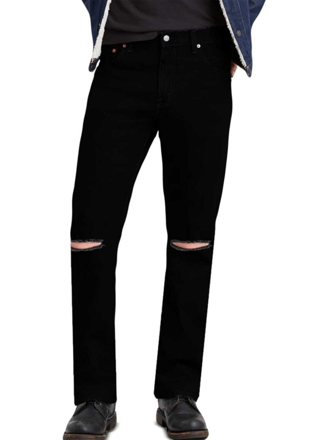 

COMFITS Men Classic Slash Knee Demin Stretchable Jeans, Black