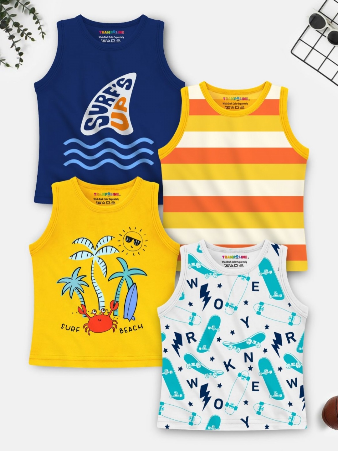 

YK X Trampoline Selection Of 4 Boys Typography Applique Pockets T-shirt, Yellow
