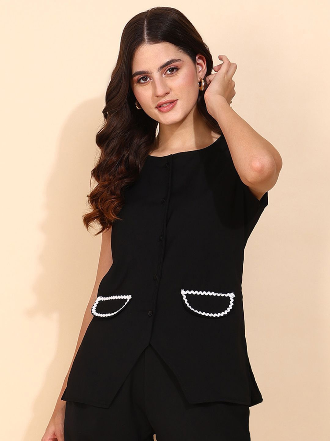 

DressBerry Cut Out Long Waist Vest Coat Top, Black