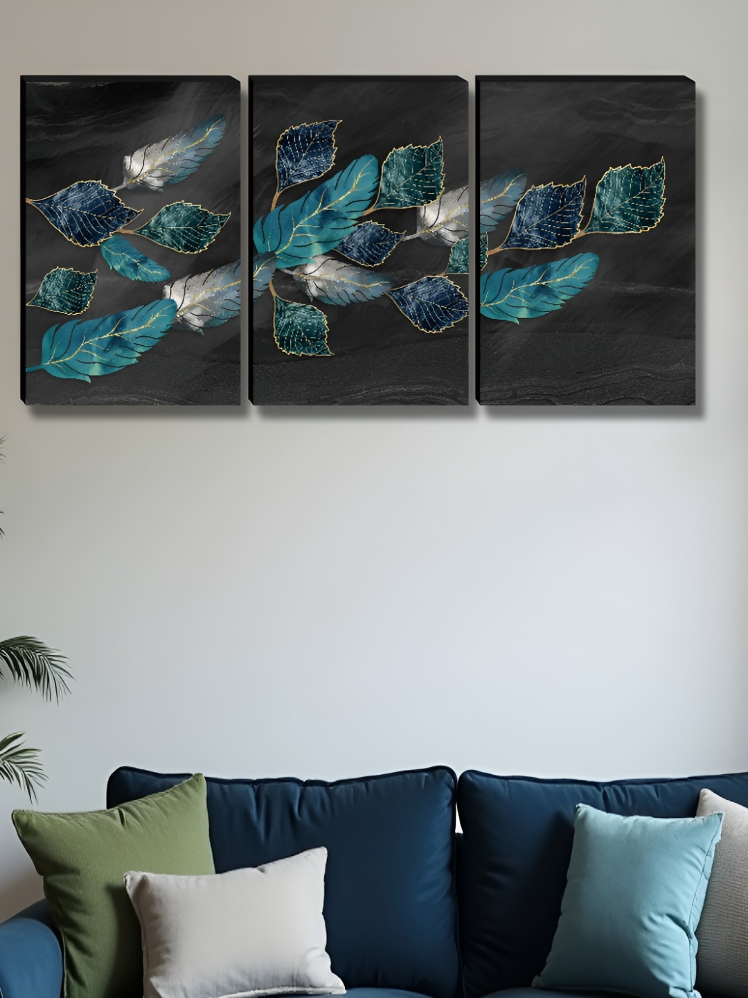 

Myntra Elegant Homes Grey & Gold-Toned 3 Pieces Leaf Floral and Botanical Wall Art