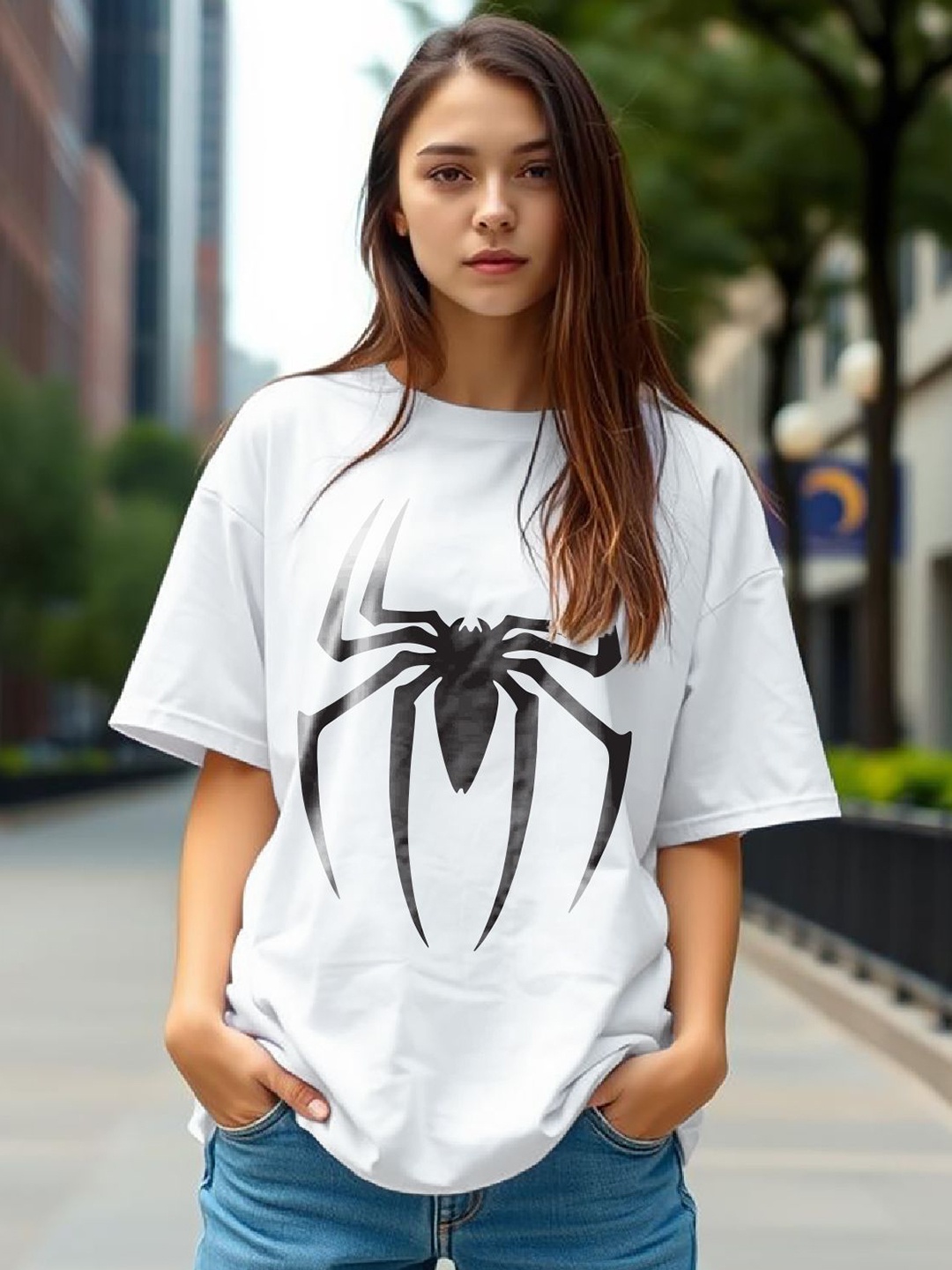 

TOGS & TERRE Men Graphic Printed Round Neck Oversized T-shirt, White