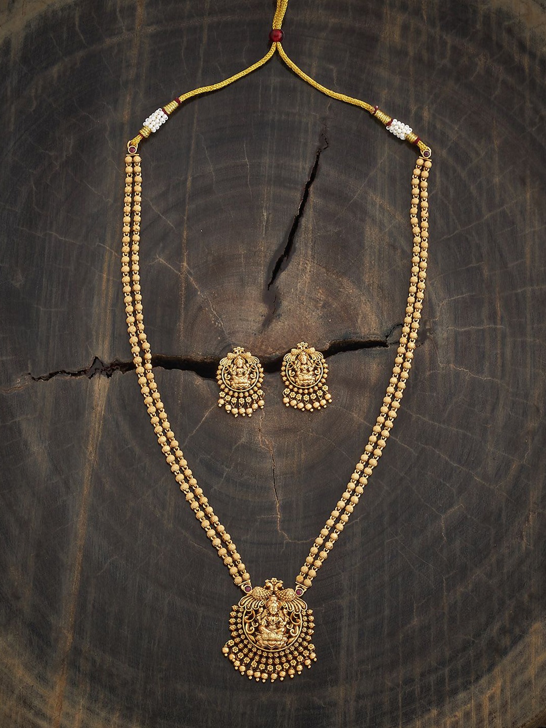 

Kushal's Fashion Jewellery Gold-Plated Ruby Studded Ethnic Antique Jewellery Set