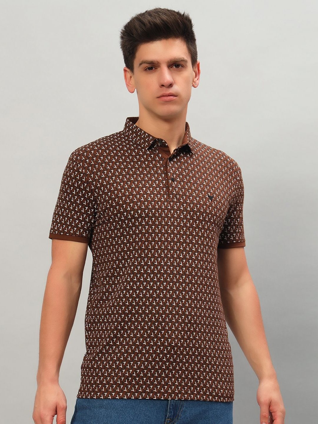 

PROFY Men Geometric Printed Polo Collar Cotton T-shirt, Maroon