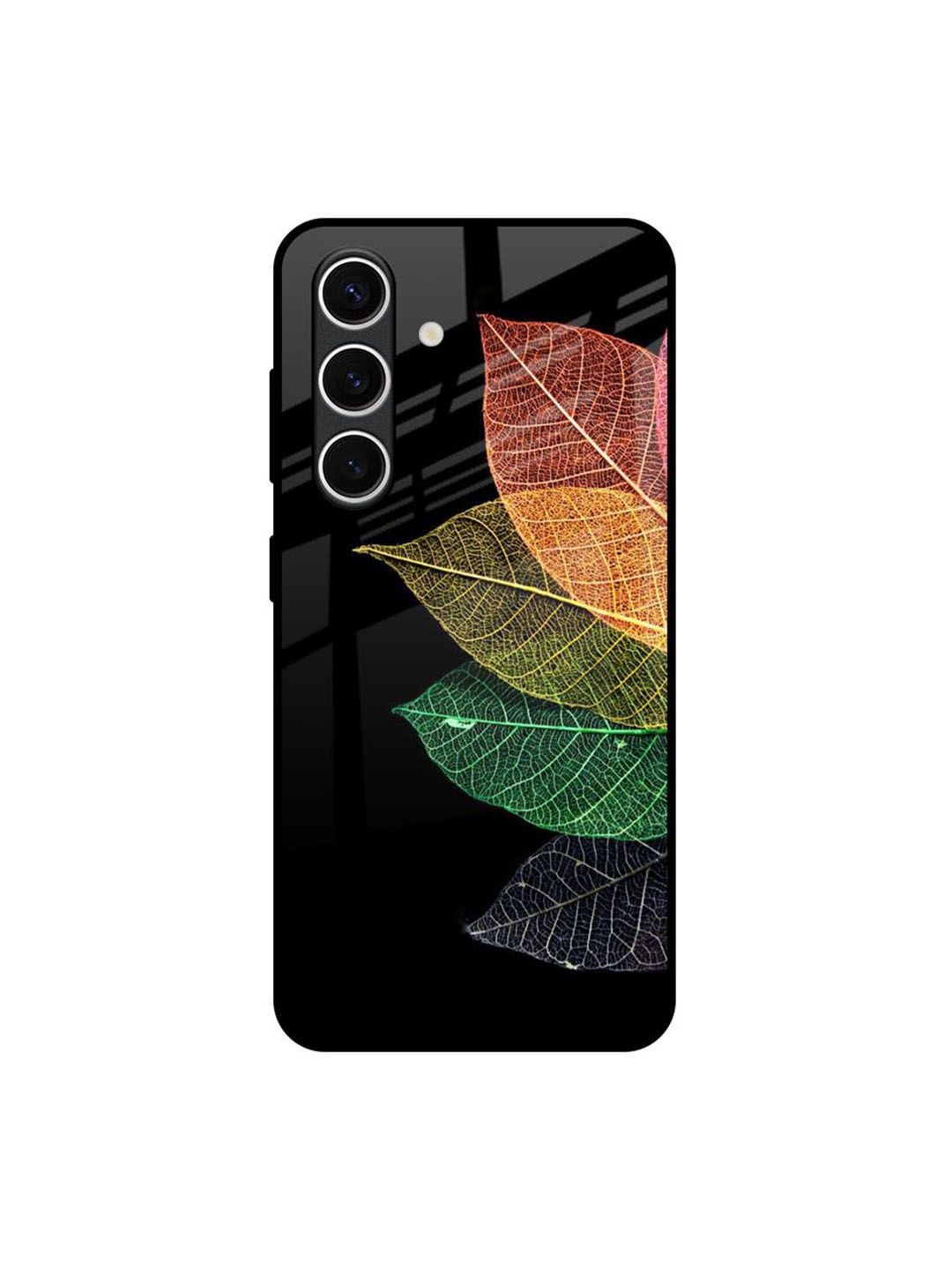 

QRIOH Colorful Leaves Real Samsung Galaxy S24 FE 5G Impact Resistant Back Case, Black