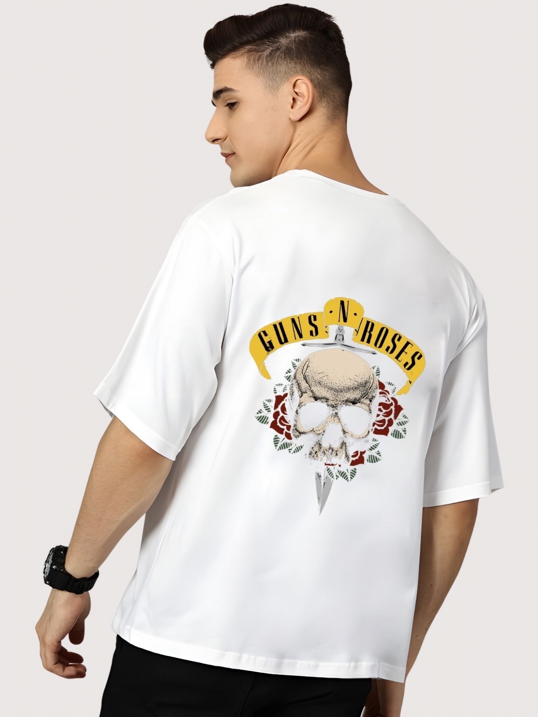 

SZN Men Graphic Printed Round Neck Cotton Oversized T-shirt, White