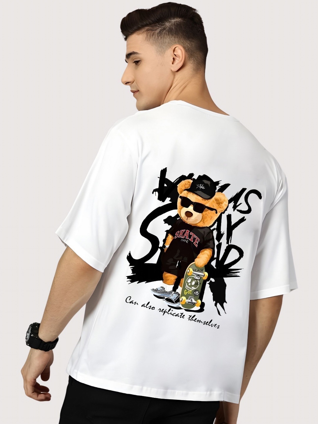 

SZN Men Graphic Printed Round Neck Cotton Oversized T-shirt, White
