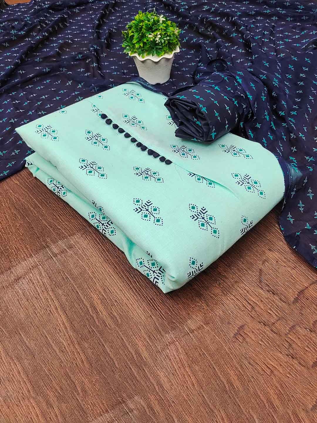 

SHADOW & SAINING Ethnic Motifs Printed Cotton Unstitched Dress Material, Sea green