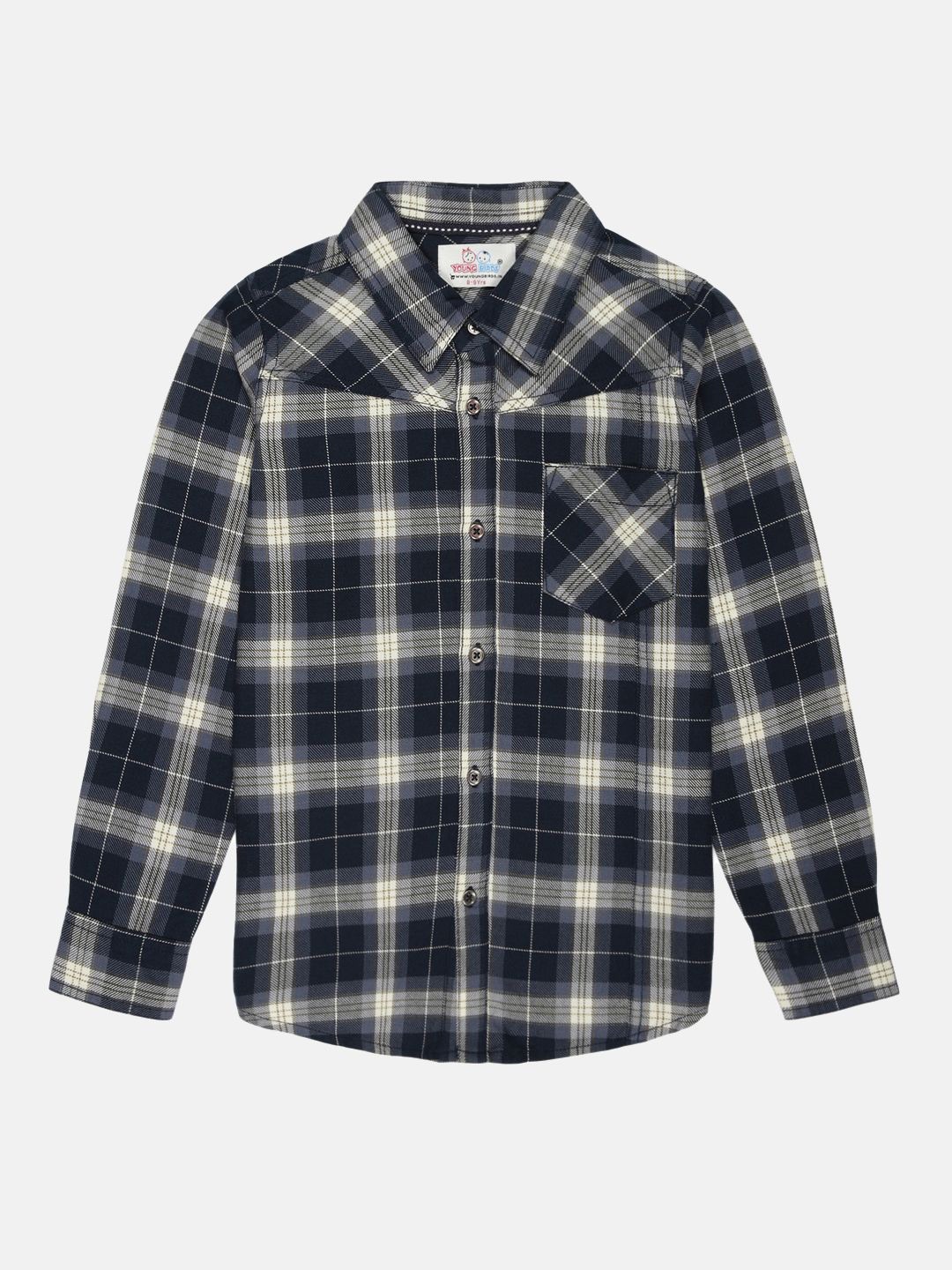 

YOUNG BIRDS Boys Tartan Checked Flannel Weave Cotton Casual Shirt, Navy blue