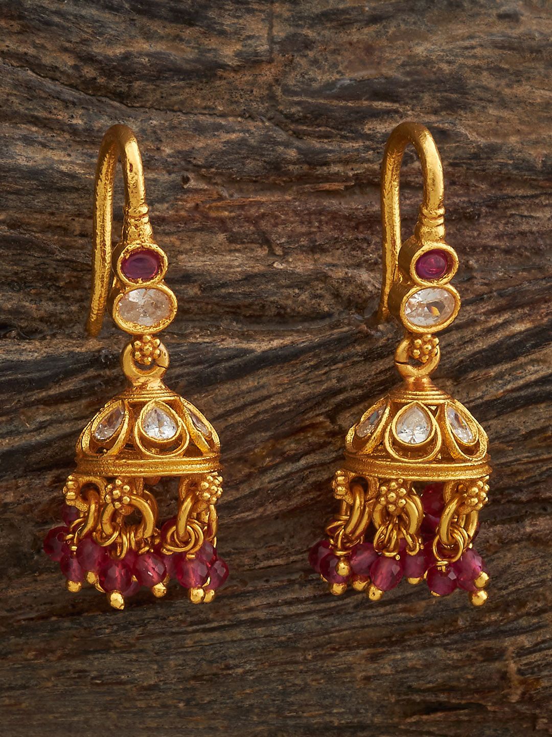

Kushal's Fashion Jewellery Ruby Gold-Plated Ethnic 92.5 Pure Silver Temple Jhumkas