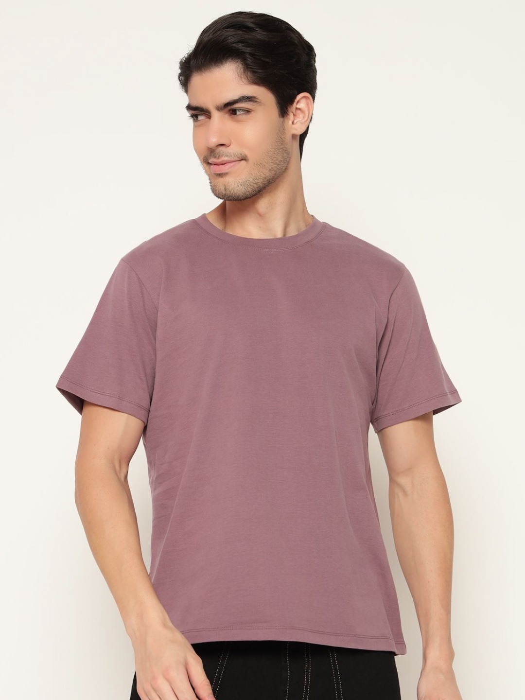 

Label nyc apparel Round Neck Short Sleeves Pure Cotton T-shirt, Purple