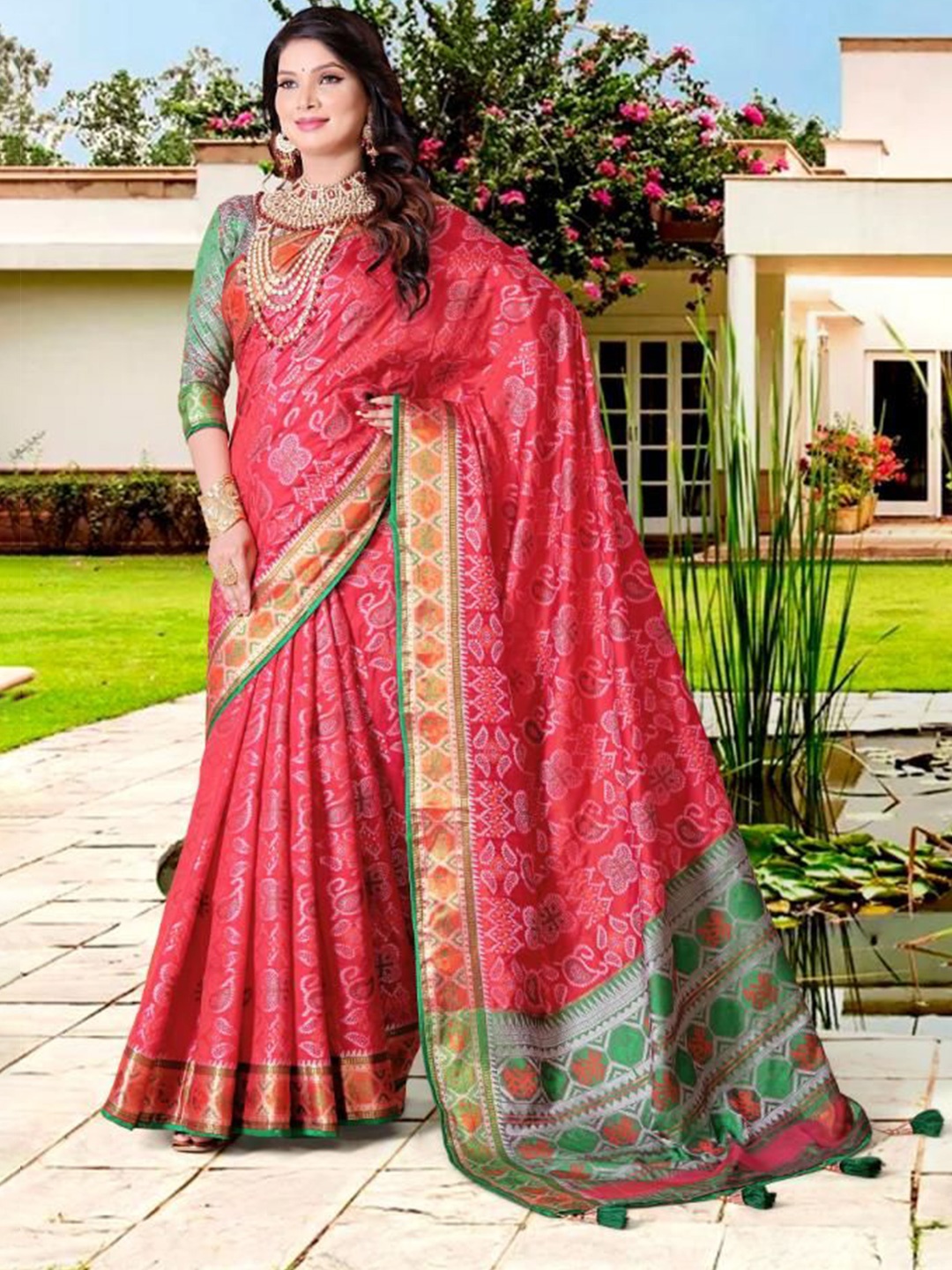 

jayant creation Ethnic Motifs Woven Design Zari Pure Silk Saree, Red
