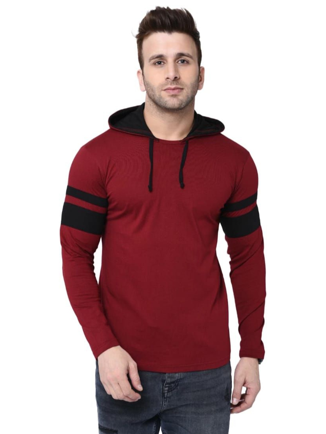

BI FASHION Hooded Neck Pure Cotton T-shirt, Maroon